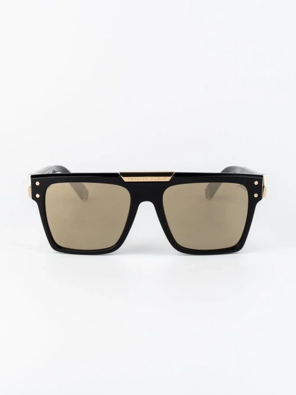 Philipp Plein Men Sunglasses Black Gold Mirror Square SPP080 700G NEW AUTHENTIC